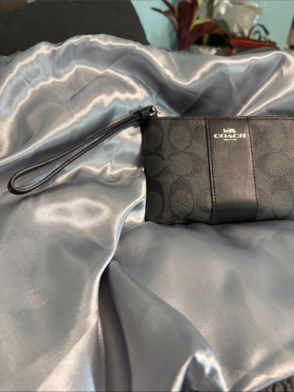 Coach Black Signature Wristlet Clutch with Leather Trim - Picture 2 of 5
